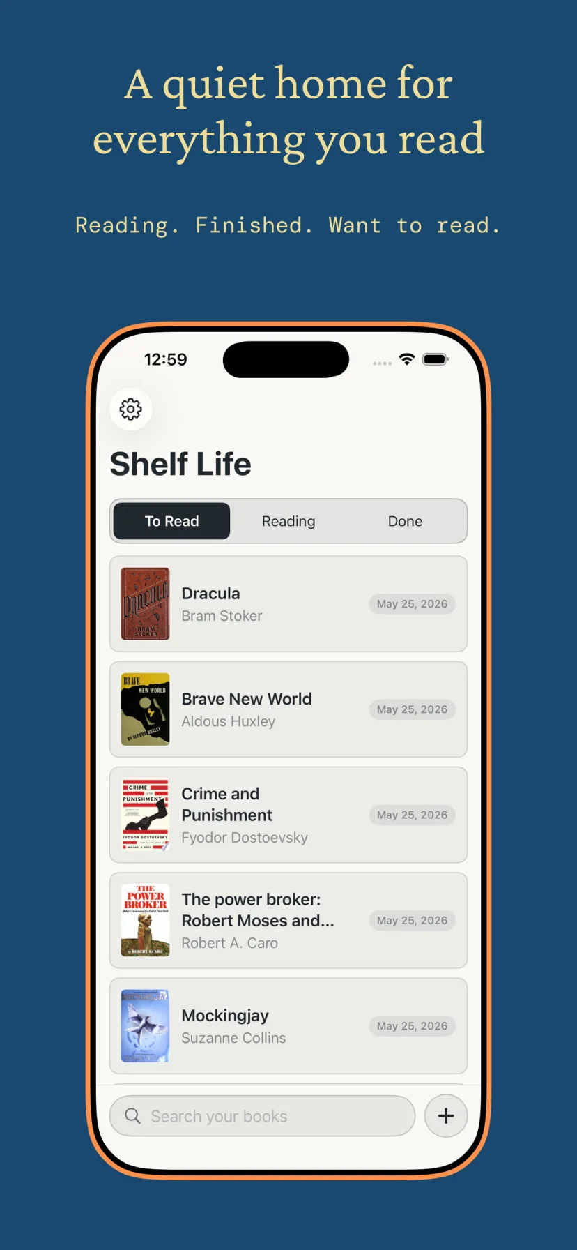Library screen showing books on the To Read tab