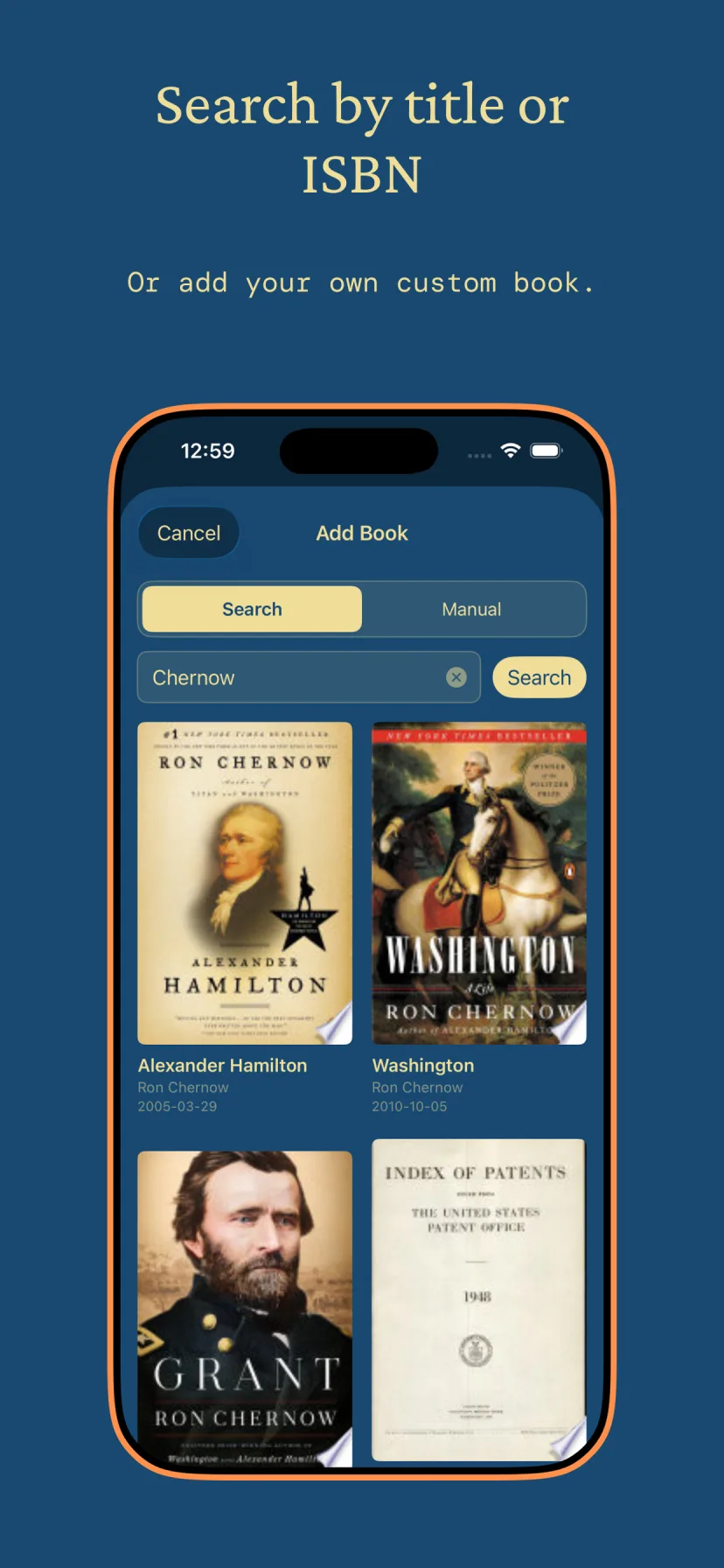 Search results when adding a book by title or ISBN