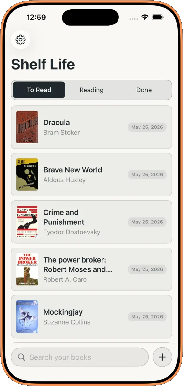 Library screen showing books on the To Read tab