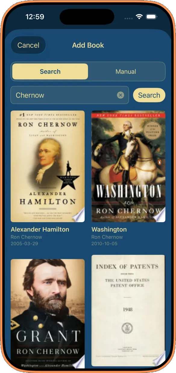 Search results when adding a book by title or ISBN